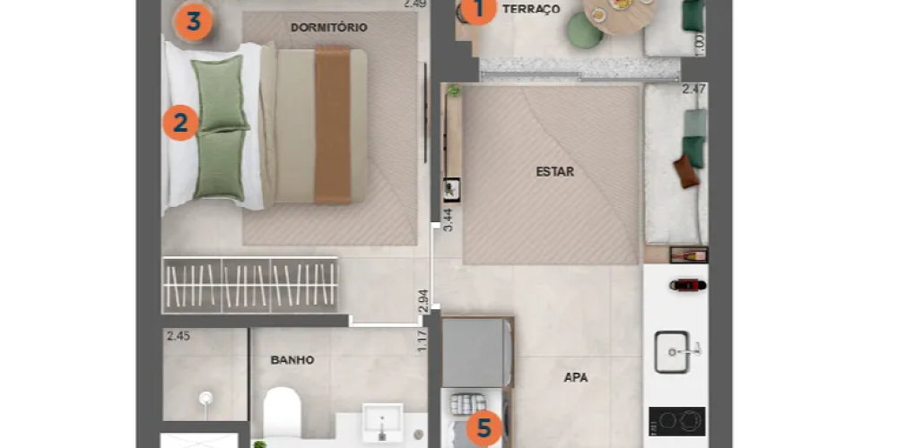 25m² 1 Dormitório