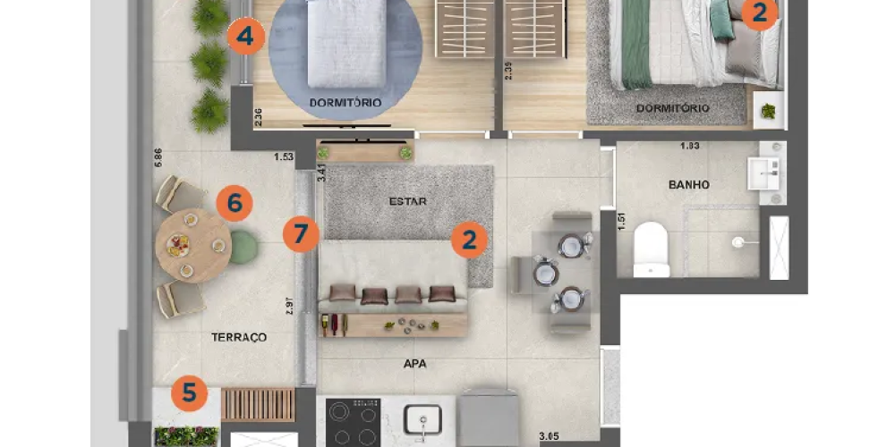 41m² 2 Dormitórios