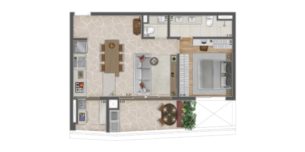 67M² 1 Suíte