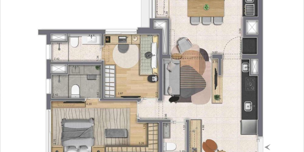 77m² 2 Suítes