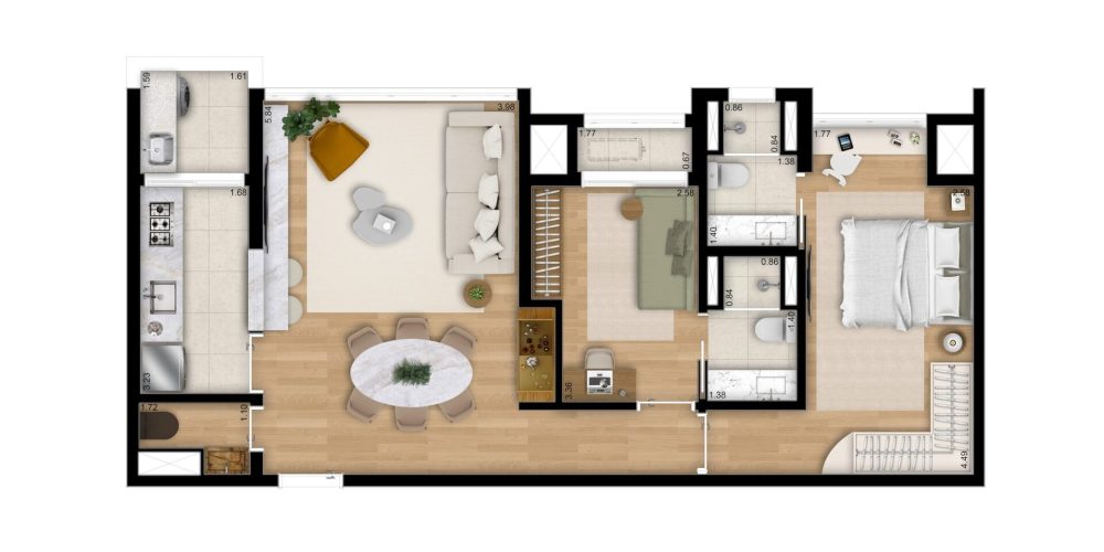 81m² Tipo B 2 Suítes