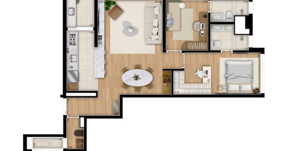 85m² Tipo A 2 Suítes