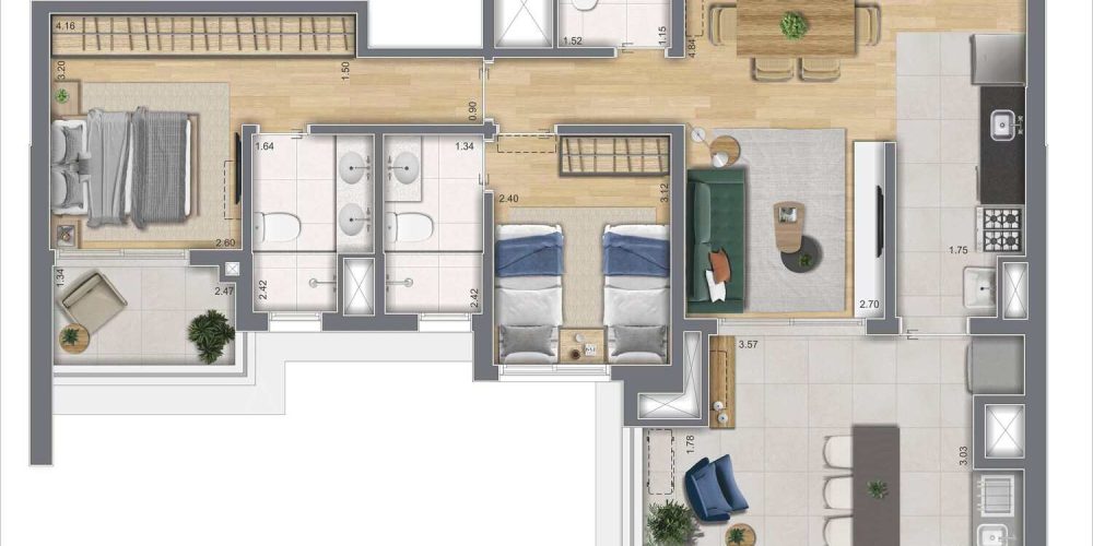 86m² 2 Suítes
