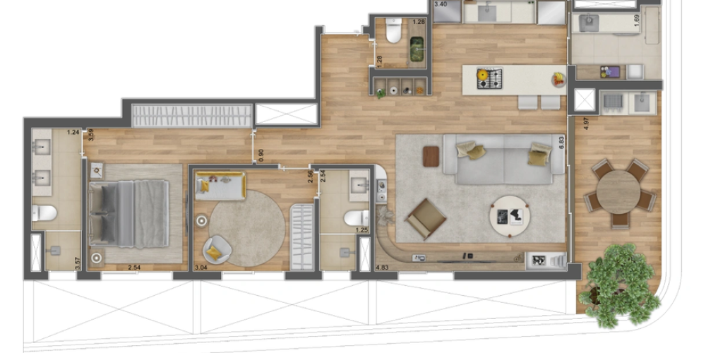 95M² 2 Suítes op 1