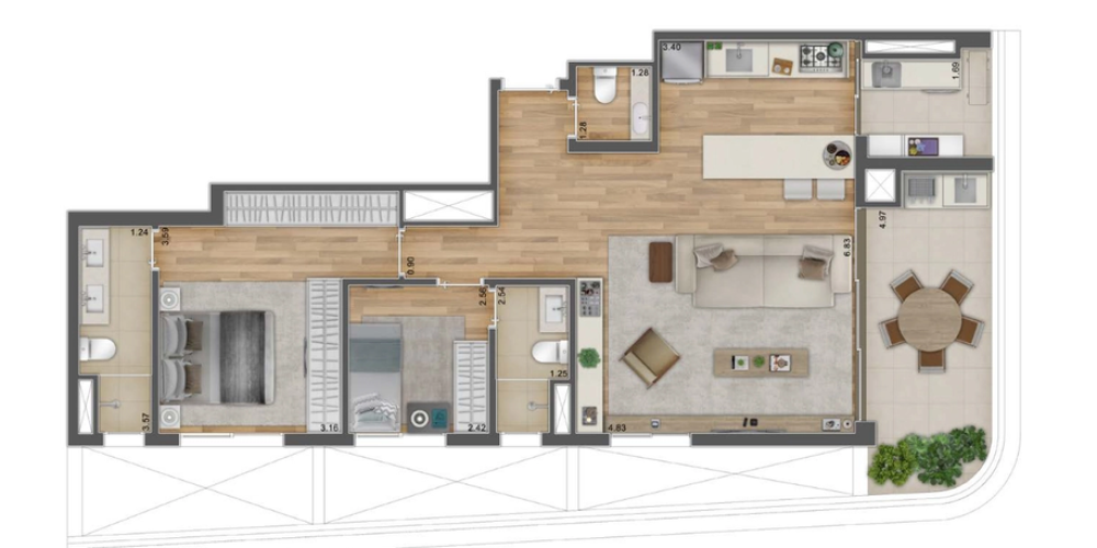 95M² 2 Suítes op 2