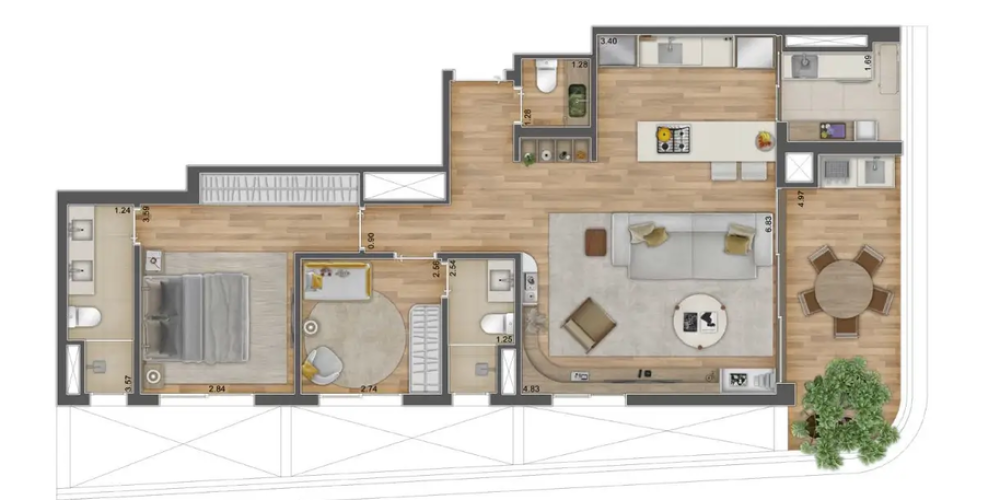 95M² 2 Suítes op 3